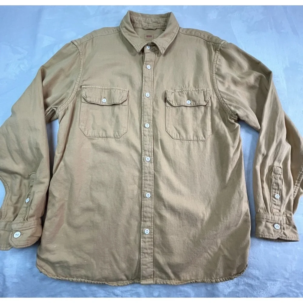 LEVI'S Mens M Shirt Button Front Cotton Hemp Soft Yellow Long Sleeve Pockets - Picture 12 of 12